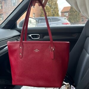 Coach Red Leather Tote Bag